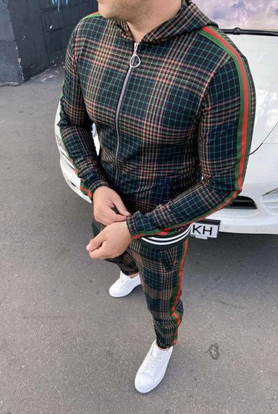 

3d plaid sports jogging slim mens tracksuits jacket, spring and autumn selling street fashion trend hip hop zipper hoodie suit, Gray