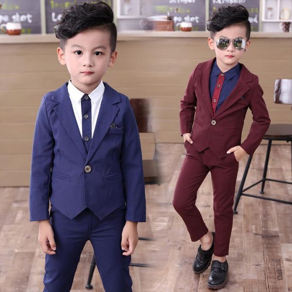 

blue red gentleman 2pcs baby formal kids blazers suit for a boy costume wedding wear 3 10y cotton children clothing, Black