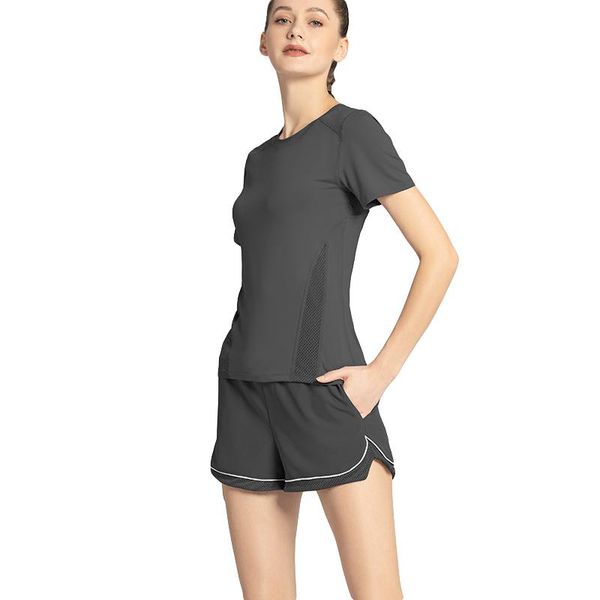 

yoga outfit summer sports set women fitness tracksuit short sleeve t-shirt + elastic waist shorts breathable quick dry facbric