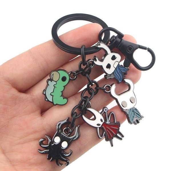 

keychains hollow knight wanderer hornet grub troupe master grimm key holder cute enamel metal pendant car chain for rings gifts, Silver