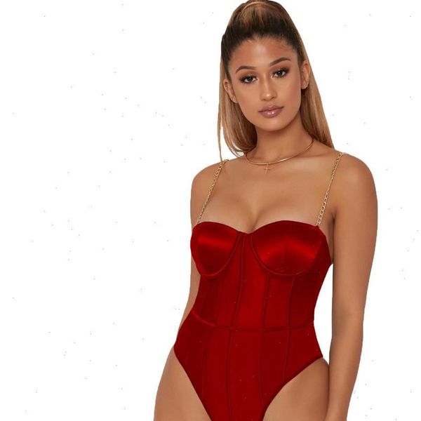 

metal chain straps backless womens jumpsuit bodysuits bodycon cut out fashion club party satin body black red, Black;white