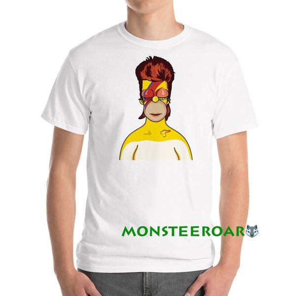 

lighting simpson bowie homer singer rock cartoon parody funny white t-shirt s6xl, White;black