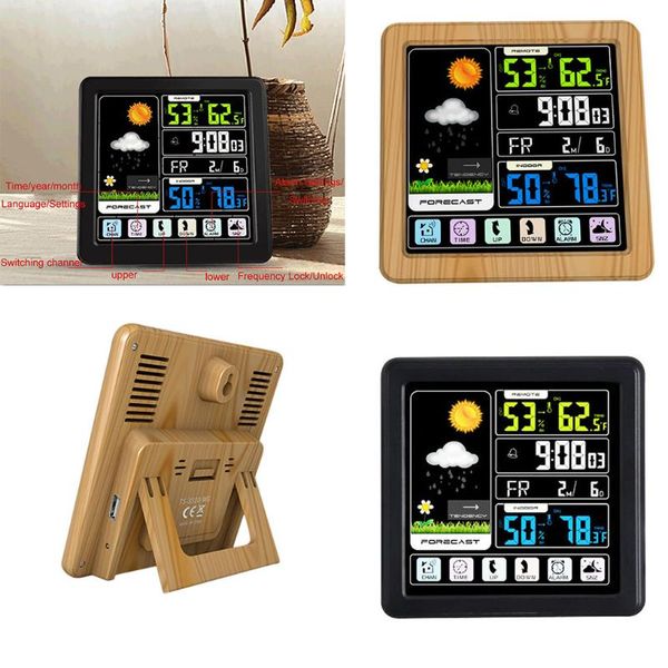 Wanduhren Full-Touch Wireless Meteorologische Farbuhr Indoor Outdoor Temperatur Luftfeuchtigkeitsmesser Unterstützung Sieben Sprachen
