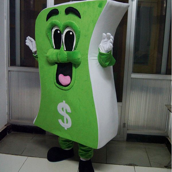 Costume della mascotte del dollaro di Halloween Personaggio dei cartoni animati di alta qualità con banconote da un dollaro Carnevale Unisex Adulti Vestito da festa di compleanno di Natale