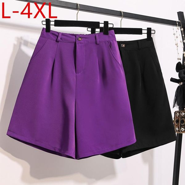 

plus size pants shorts for women 2021 summer solid loose wide leg elastic waist casual oversizd female l xl 2xl 3xl 4xl, Black