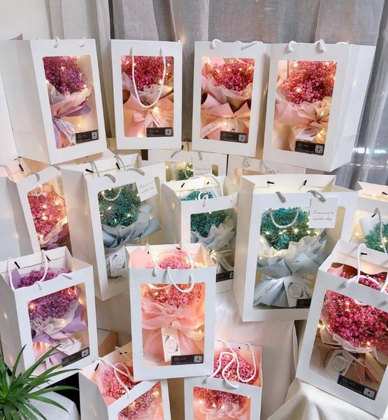 

gift wrap 1pc/10pcs transparent tote bag with window rectangular white flower bouquet packaging shop packing