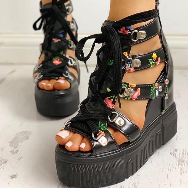 

women wedge gladiator open toe sandals platforms casual thick soled shoe high heels wedges sandal fashion designers slides ladies platform a, Black