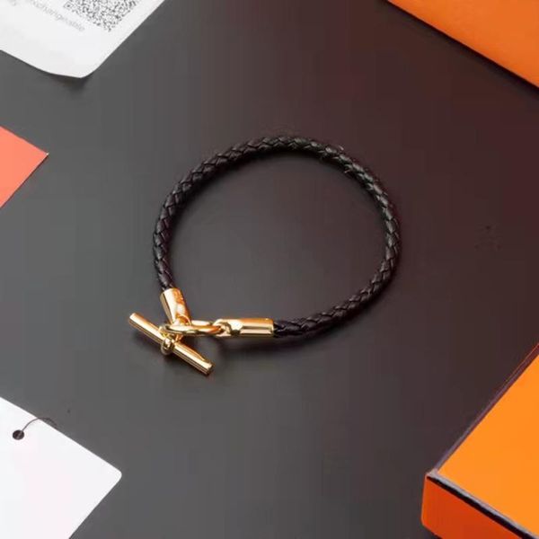 

bangle fashion luxury personalized h leather bracelet with lovers, Black