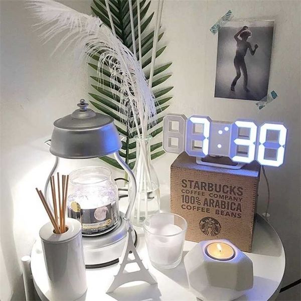 Orologio a LED con sveglia digitale, orologio da parete, formato elettronico, calendario da tavolo, termometro 211110