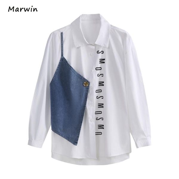 

women's blouses & shirts marwin&friend spring summer letter patchwork thin cotton high street casual style loose women, White