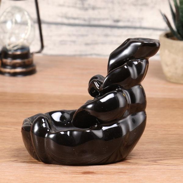 

fragrance lamps ceramic incense smoke cone burner backflow censer tower holder (black)