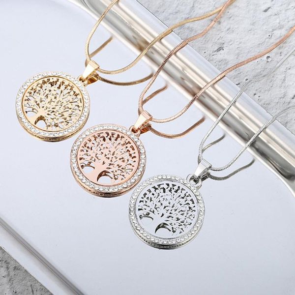 

pendant necklaces thliveou gold color statement metal copper alloy tree life czech crystal pendent in snake chain necklace for women, Silver
