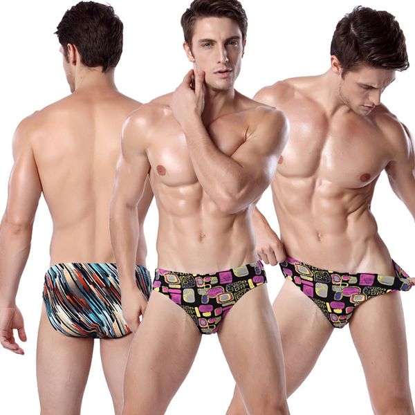 

swimwear fashion men's large size printed triangle high elastic cloth swimming trunks, fashionable quick drying body shaping