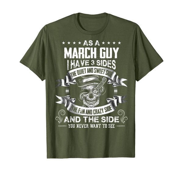 

mens as a march guy i have 3 sides t-shirt, White;black