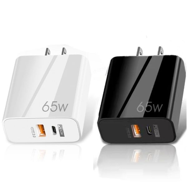 

65w super fast quick charge eu us uk pd 2ports wall charger type c usb-c power adapters for iphone x xr 12 13 pro max samsung tablet pc andr