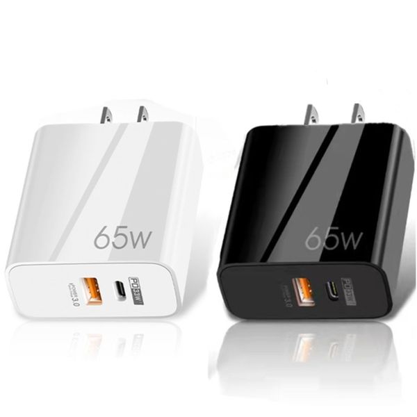 65W superschnelle Schnelle Schnelle Telefonladegeräte EU US PD 2Ports Wall Ladegerät Typ C USB-C-Stromversorgungsadapter für iPhone x XR 12 13 14 15 Pro Max Samsung Tablet PC Android Phone mit Box