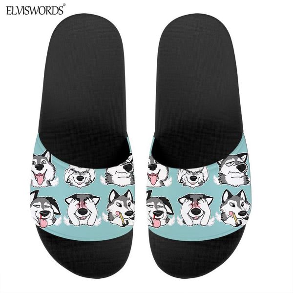 

cartoon funny husky print casual sandals female male summer fashion slippers home comfortable flat shoes, Black