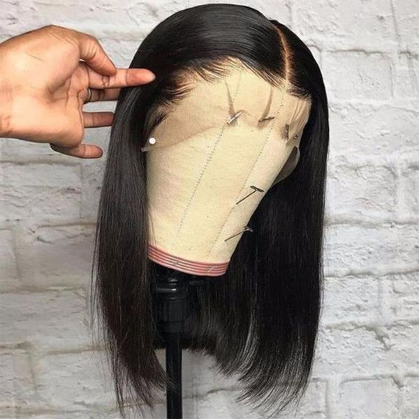 

lace wigs brazilian straight short bob front wig human hair for woman 13x4x1 natural frontal pre plucked despacito, Black;brown