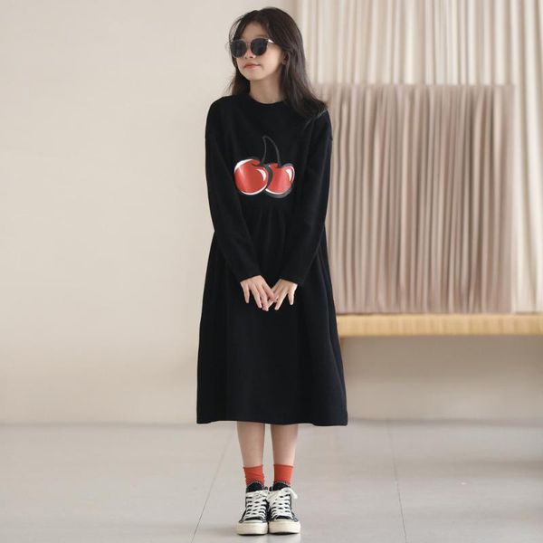 

girl's dresses teen girls loose casual dress2021 autumn and winter printed midi mother daugther dress children fashion clothing, #6655, Red;yellow