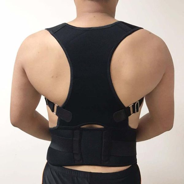

neoprene adjustable elastic posture corrector men universal back support brace belt lower pain, Black;blue