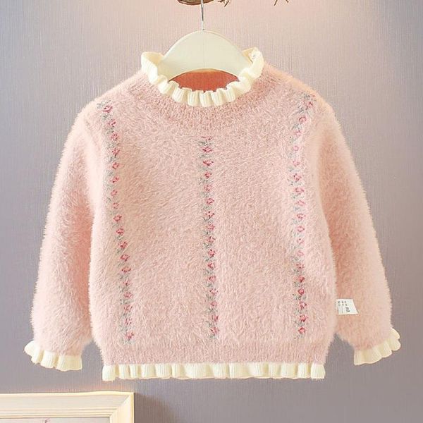 

pullover autumn baby girls sweaters soft cotton knitwear lace round neck wool sweater toddler kids clothes 1 2 3 4 5 6 y, Blue