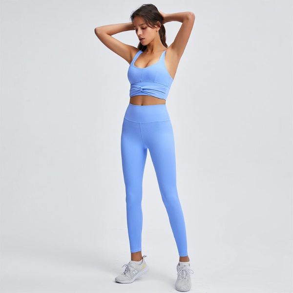 

women's two piece pants striped vest bow yoga sports bra fitness suit women cross border dress, White