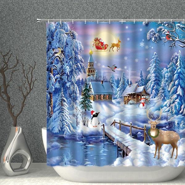 

Waterproof Bathroom Shower Curtain Elk Christmas Santa Claus Fairy Snow Night Printed Bath Washable Quick Dry Wrinkle Decoratio Curtains