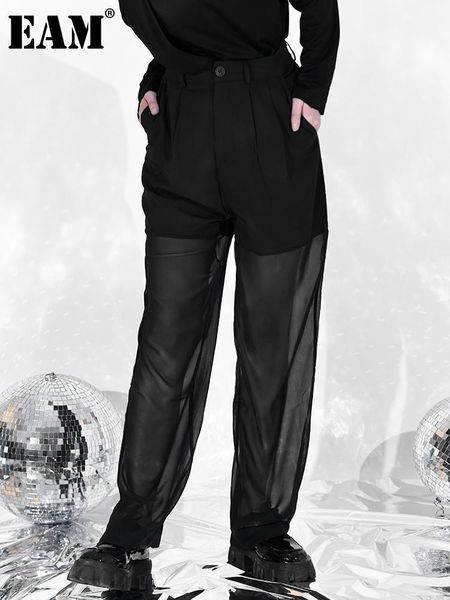 

women's pants & capris women's [] high waist black pleated mesh long wide leg trousers loose fit women fashion tide spring summer, Black;white