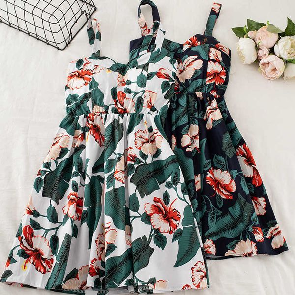

slim floral sling high waist vest a-line sleeveless dress women 210709, Black;gray