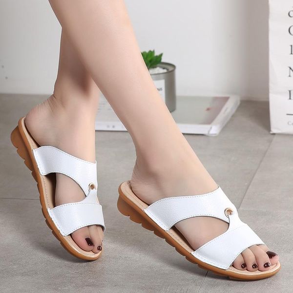 

summer women flip flops leather sandals flat casual outside slippers beach shoes non-slip mother, Black