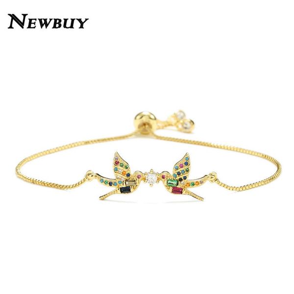 

charm bracelets cmoonry gold color cute couple birds bracelet for women rainbow cz pave setting jewelry valentine's day gift, Golden;silver