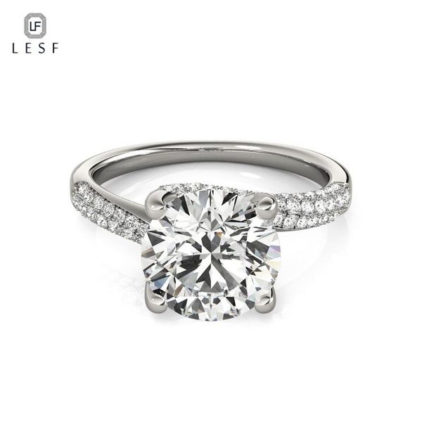 

wedding rings lesf high-end jewelry 925 sterling silver ring luxury 2 carat round cut zirconia women engagement band for, Slivery;golden
