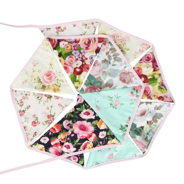 

party decoration cloth bunting flags - 3.2m print cotton fabric banners vintage baby shower garland garden wedding