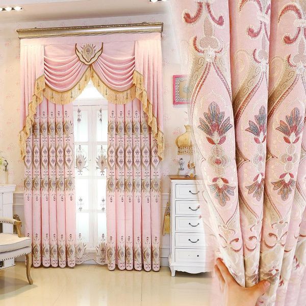 

thick, fresh and high-end full shading embroidery printing noise insulation curtains for living room bedroom dining curtain & drapes