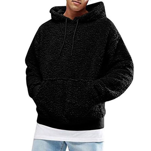 

men's hoodies & sweatshirts men hoodie autumn winter warm polar fleece solid color hooded long sleeves streetwear casual pullover sweat, Black