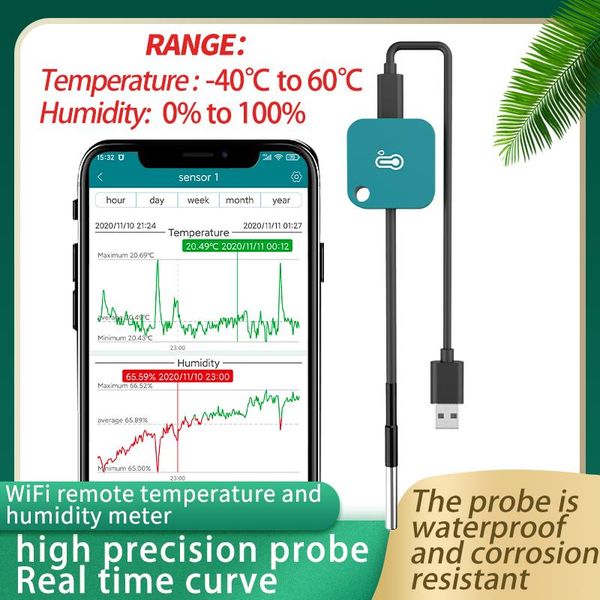 

smart home control wifi usb temperature senor probe power monitoring alarm thermometer hygrometer data logger alerting detector for app