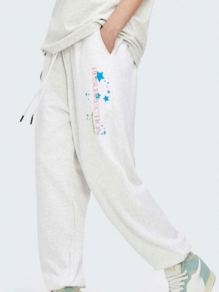 

men star & slogan graphic drawstring sweatpants p3l3#, Black