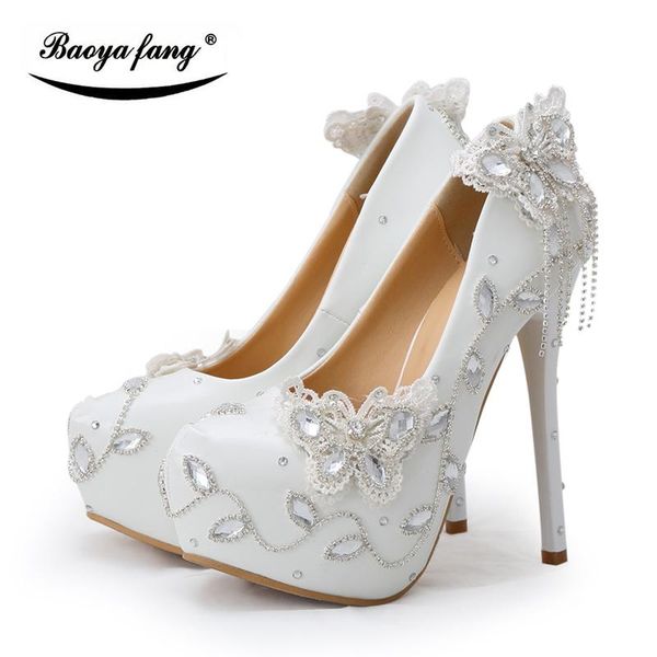 

baoyafang white and red womens wedding shoes bowknot bride high heels platform round toe big size female woman pumps dress, Black