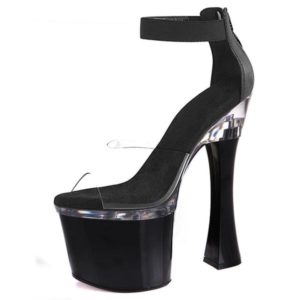 

sandals 7 inch full dress concise women high stripper heels peep toe platform fetish nightclub pole dance shoes, Black