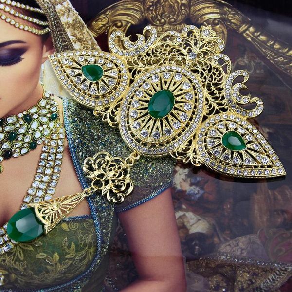 

pins, brooches sunspicems gold color moroccan brooch for women wedding caftan big size full rhinestone arabic banquet jewelry bridal gift, Gray