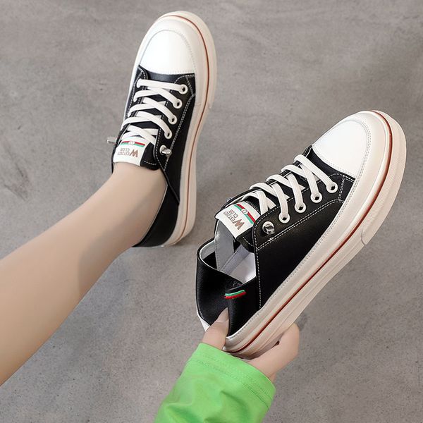 

464748 size shoes womens 2021 popular womens shoes all-match slip-on lazy shoes net red leather white ins street shooting white, Black;white