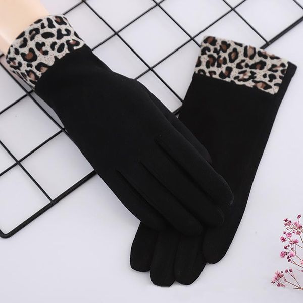 

five fingers gloves women leopard fashion spring autumn animal print fleece t-ouch screen for index finger female #t1p, Blue;gray