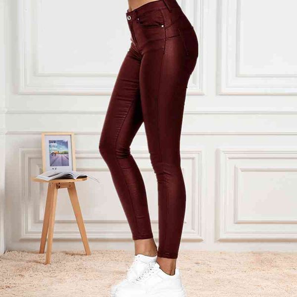 

women bodycon pu pants tight slim high waist elastic trousers female office ladies elegant casual spring autumn 210416, Black;white