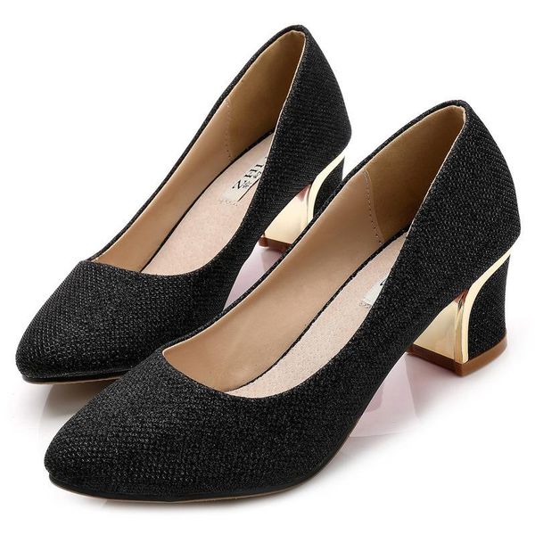 

dress shoes plus size women pumps sliver/gold bling loafers round toe slip on 3.5/5.5 cm heels work ladies moccasins, Black