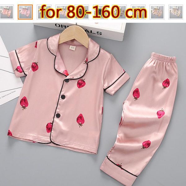 

boys girls pajamas set short sleeve soft silk cotton toddler baby pajama kids clothes sleepwear children clothing 1-14t, Blue;red