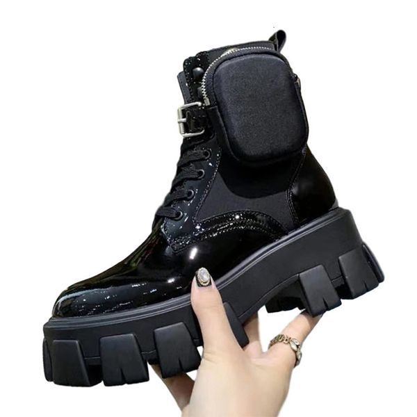 

boots autumn winter thick bottom martin women belt buckled pocket decor british catwalk ankle motorcycle botas runway we2a, Black