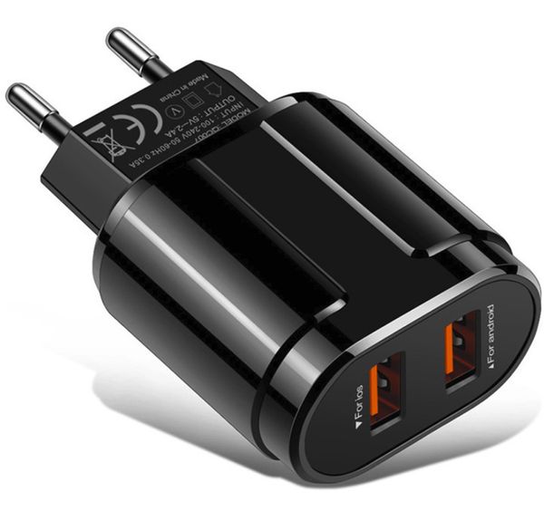 Carregador de celular USB duplo 5V 2.4a porta dupla carga rápida para iPhone 12 11 Adaptador de carregamento rápido universal