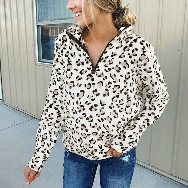 

women's hoodies & sweatshirts leopard patchwork plush sweatshirt women warm fleece casual winter oversized stand collar pullover arriva, Black