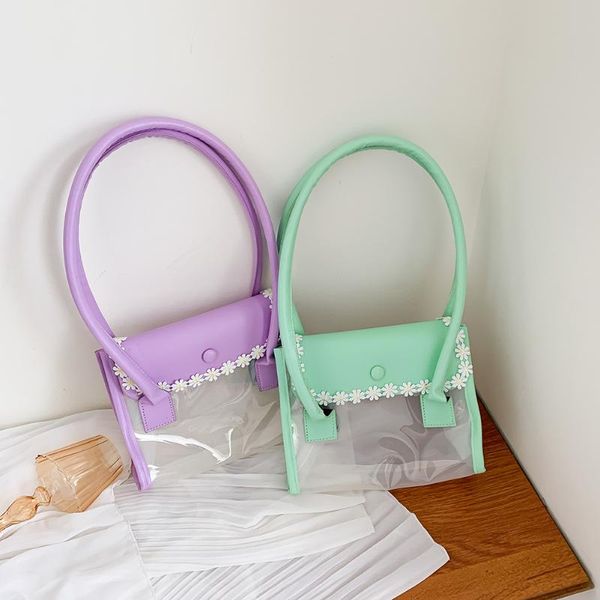 

women shoulder handbag pvc transparent daisy splicing pu casual totes bags shopping