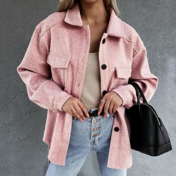 

women's jackets autumn and winter fashion loose long-sleeved single breasted pure color woolen coat with straps, Black;brown